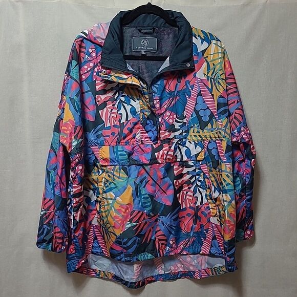 Lauren James Women's XL Vented Hooded Anorak Tropical Windbreaker Rain Jacket - Picture 1 of 10